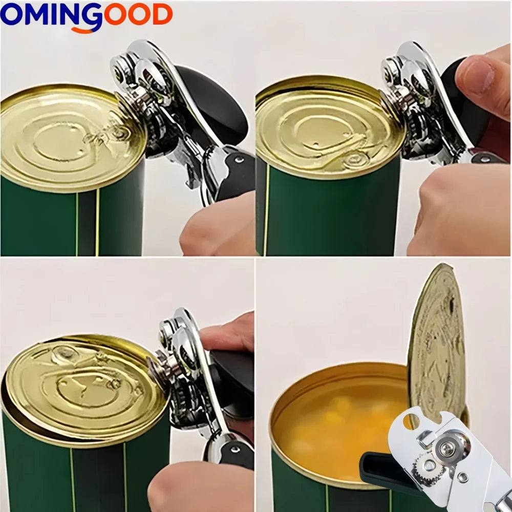 Multifunctional Stainless Steel Can Opener with Grip Side Cut Professional Kitchen Gadget for Tins And Bottles