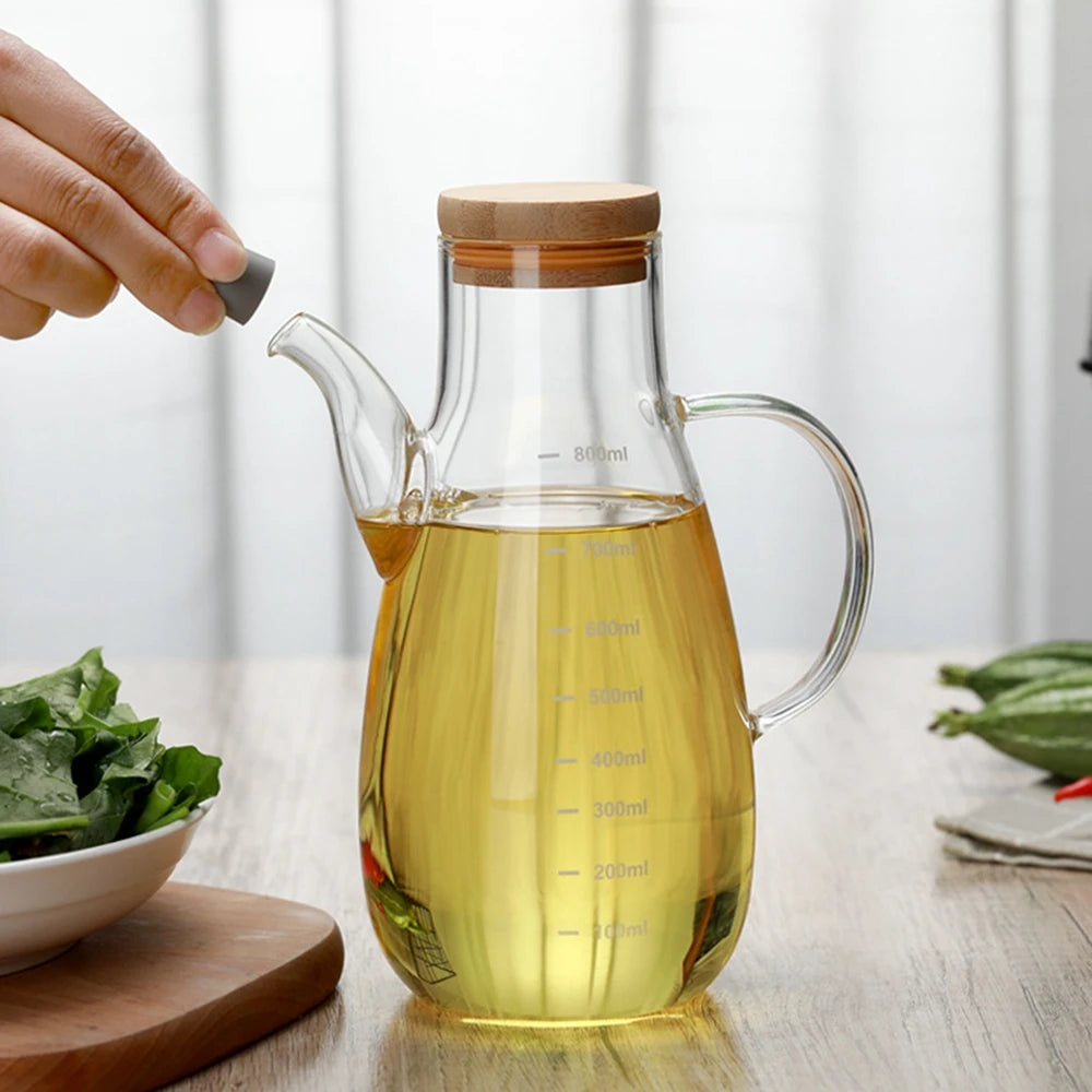 500/800ml Cooking Seasoning Bottle Dispenser Glass Olive Oil Sauce Vinegar Pot Bottles with Handle Lid Kitchen Cooking Container