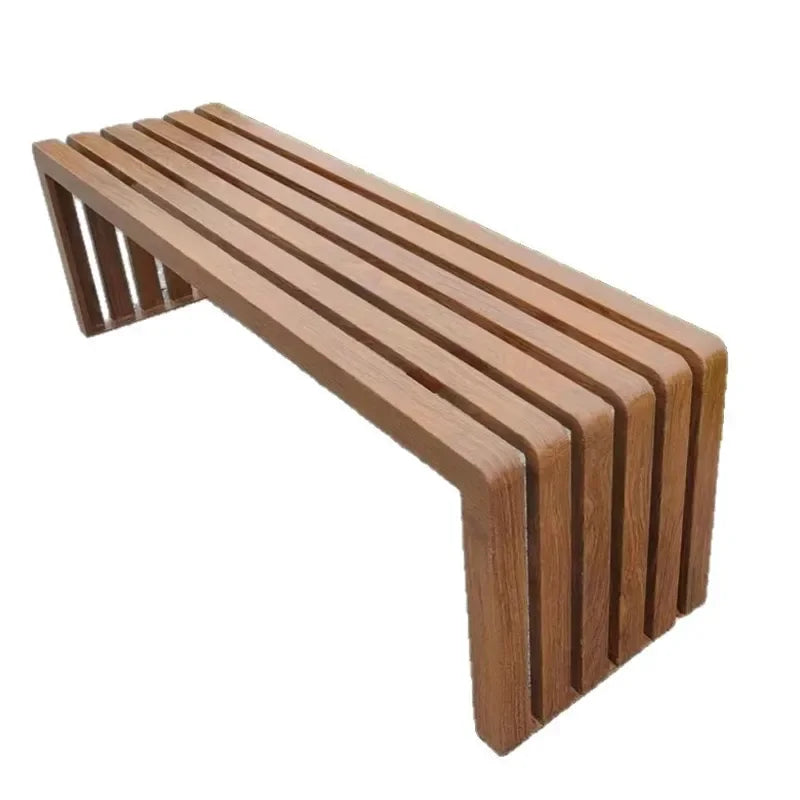 Outdoor Park Bench Metal Anticorrosive Wood Grain Landscape Stool Public Rest Seat for Courtyard Shopping Mall and Garden