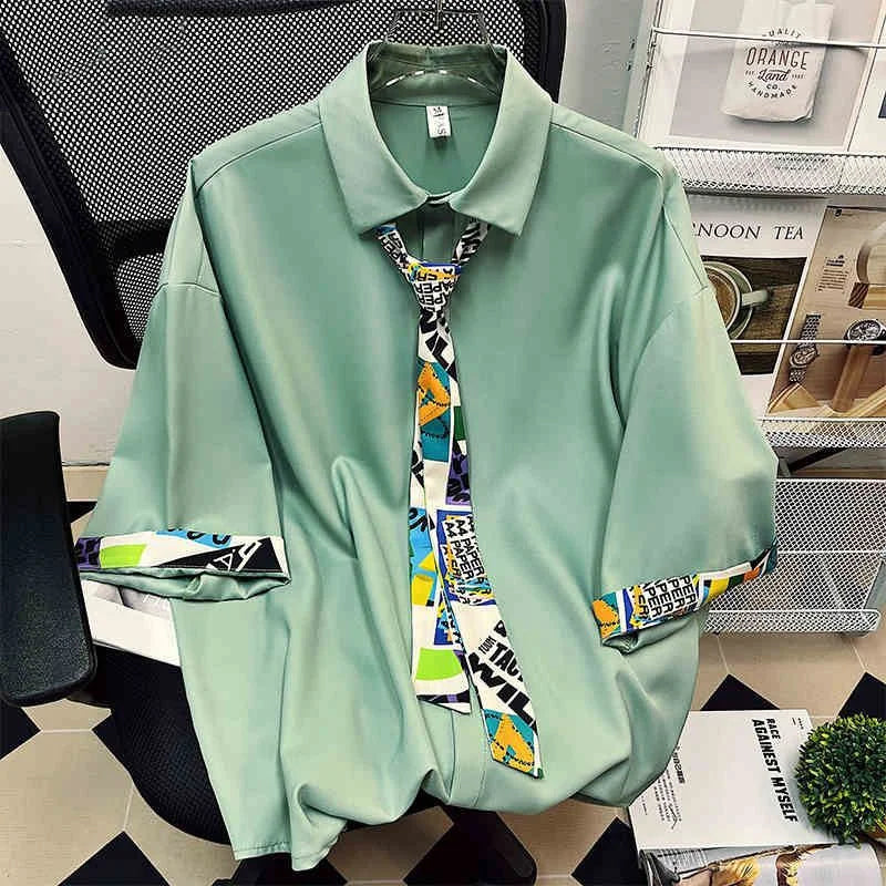 2023 Men's Clothing Short Sleeve Simplicity Man Handsome Loose Turn-down Collar Button Solid Fashion Casual Streetwear Shirts