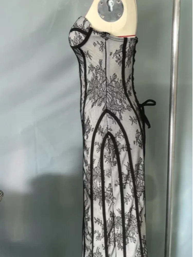 Women Gauze Fishbone Strapless Dress Chic Backless Off-shoulder Waist Cinching Slim Maxi Vestidos 2026 Lady Evening Party Gowns