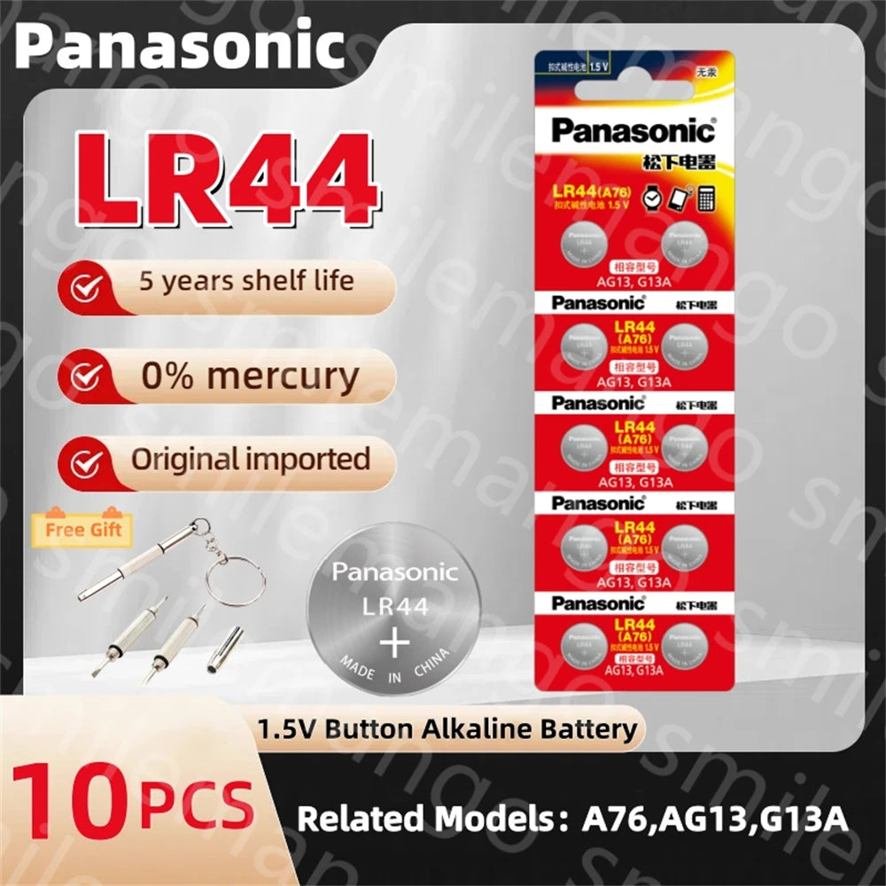 Original Panasonic 1.5V LR44 AG13 175mAh Button Cell Battery 357 SR44 LR1154 Button Batteries For Watch Calculator Coin Cell Toy