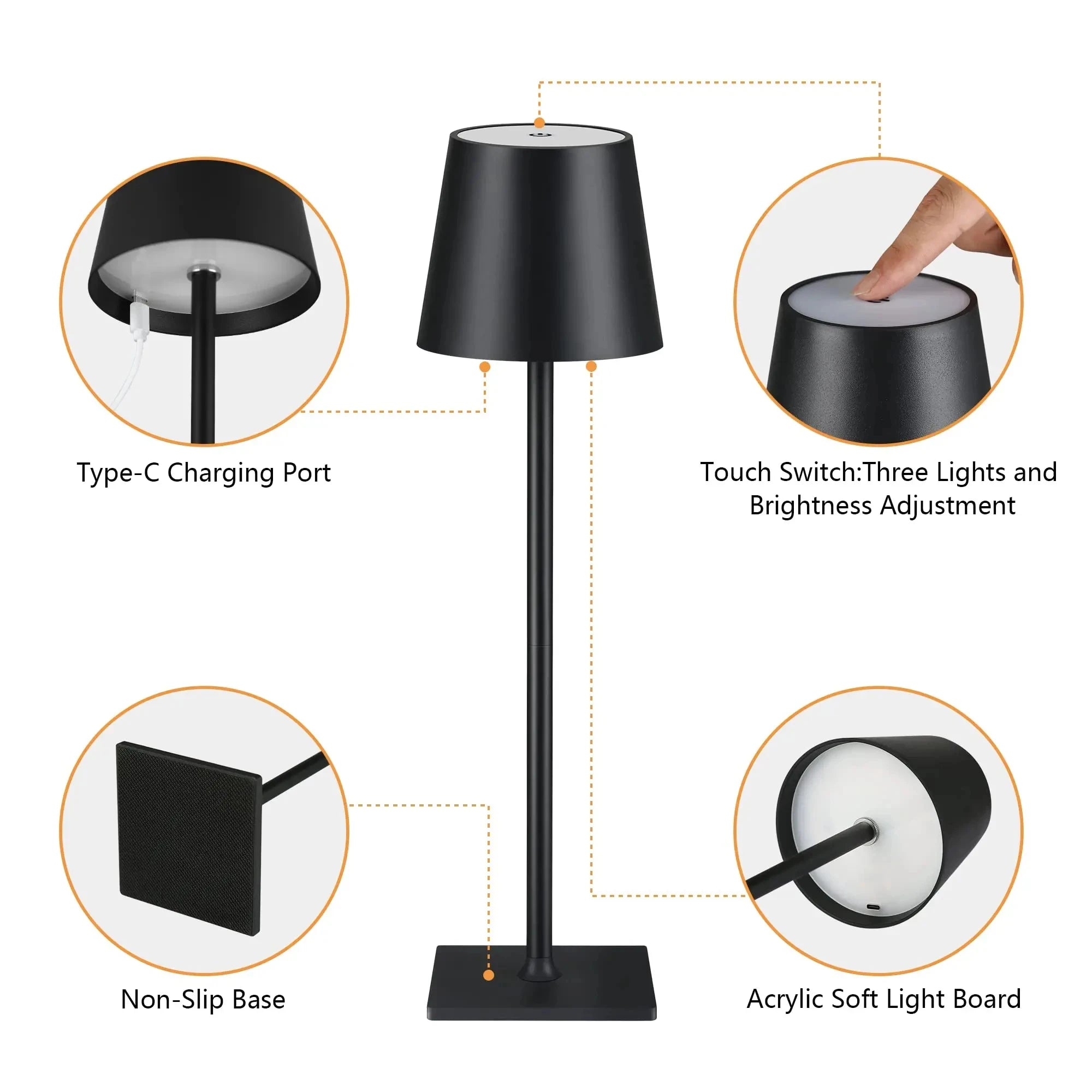 LED Desk Lamp Usb Rechargeable Table Lamp Bar Restaurant Ambiance Wireless Touch Lamps 3Levels Dimmable Waterproof Led Lights