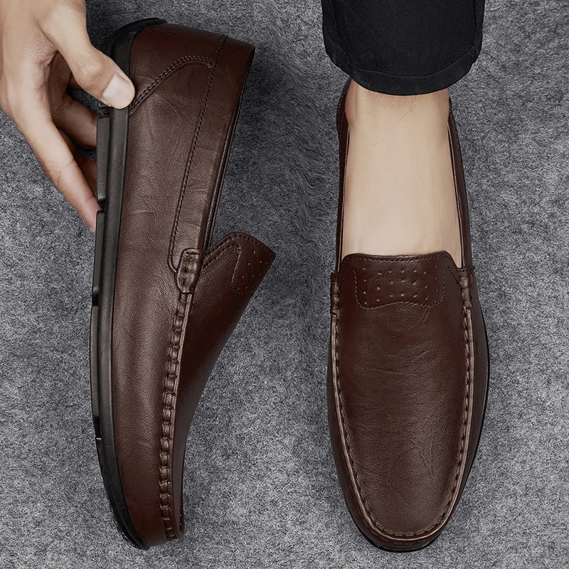 Classic Brand Men's Genuine Leather Casual Shoes Soft Sole Comfortable Flat Bottom Loafers High-quality Business Shoes for Men‘s