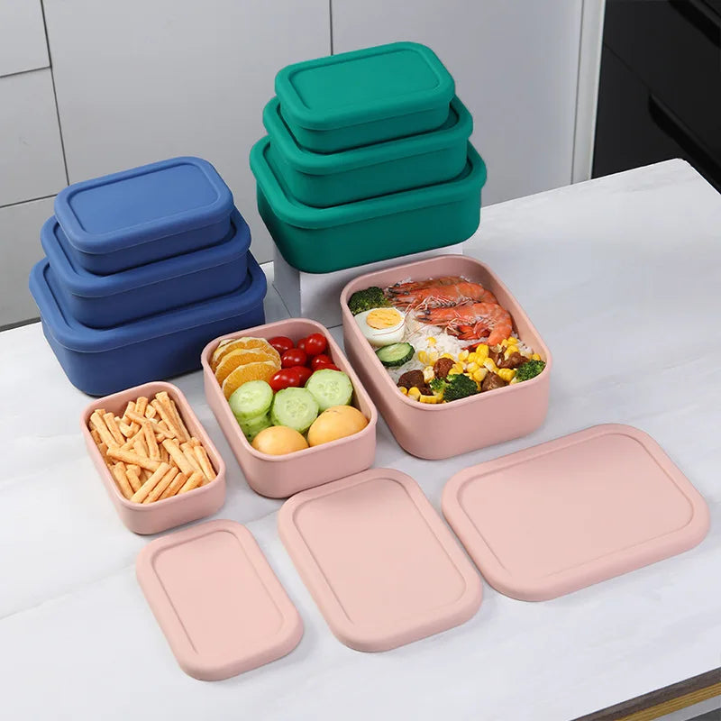 3Pcs/set(300ml+700ml+1300ml) Silicone Lunch Box,Microwaveable Bento Box,Food Container With Lid For School Work Travel Leakproof