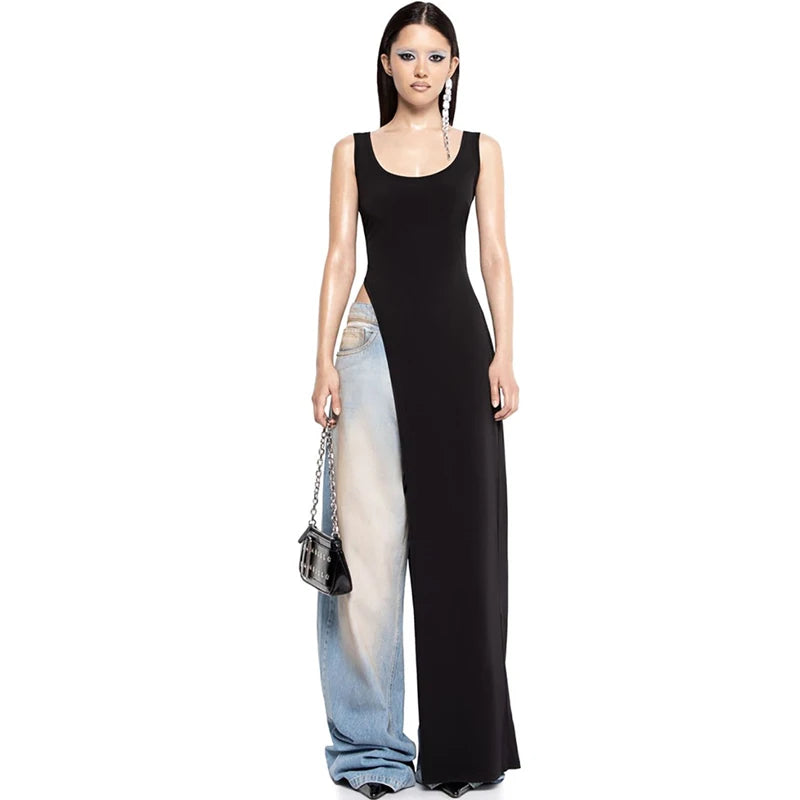 Sexy Sleeveless Side High Split Midi Dress Backless Women's Summer Party Club Streetwear Y2K Style Solid Color