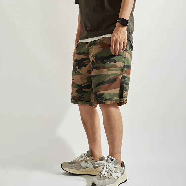 Summer New Camouflage Workwear Shorts Loose Men's Fashion Brand American Retro Casual Multi-Pocket Shorts Polyester Fiber