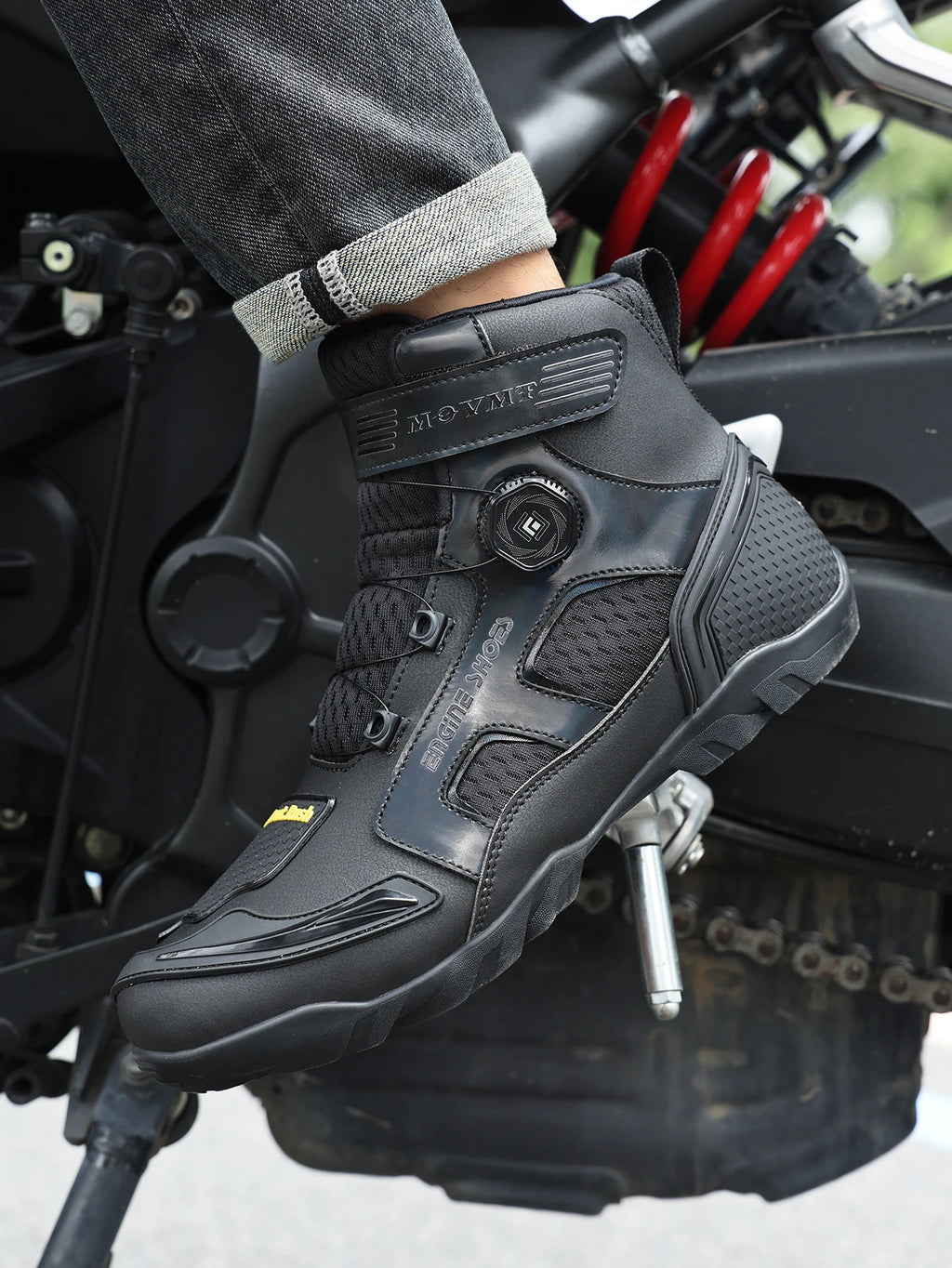 Motorcycle Riding Shoes Men's Breathable Leather Boots Casual Comfortable Slip-On Ankle Boots for Urban Cycling