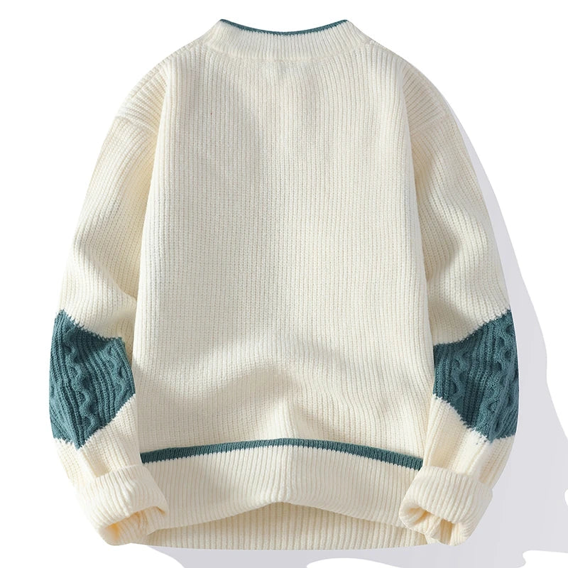 Upgraded Versio Knitted Sweater Fashion Patchwork Knitting Mock Neck Pullovers Autumn Winter Daily Casual Warm Pullover Sweaters