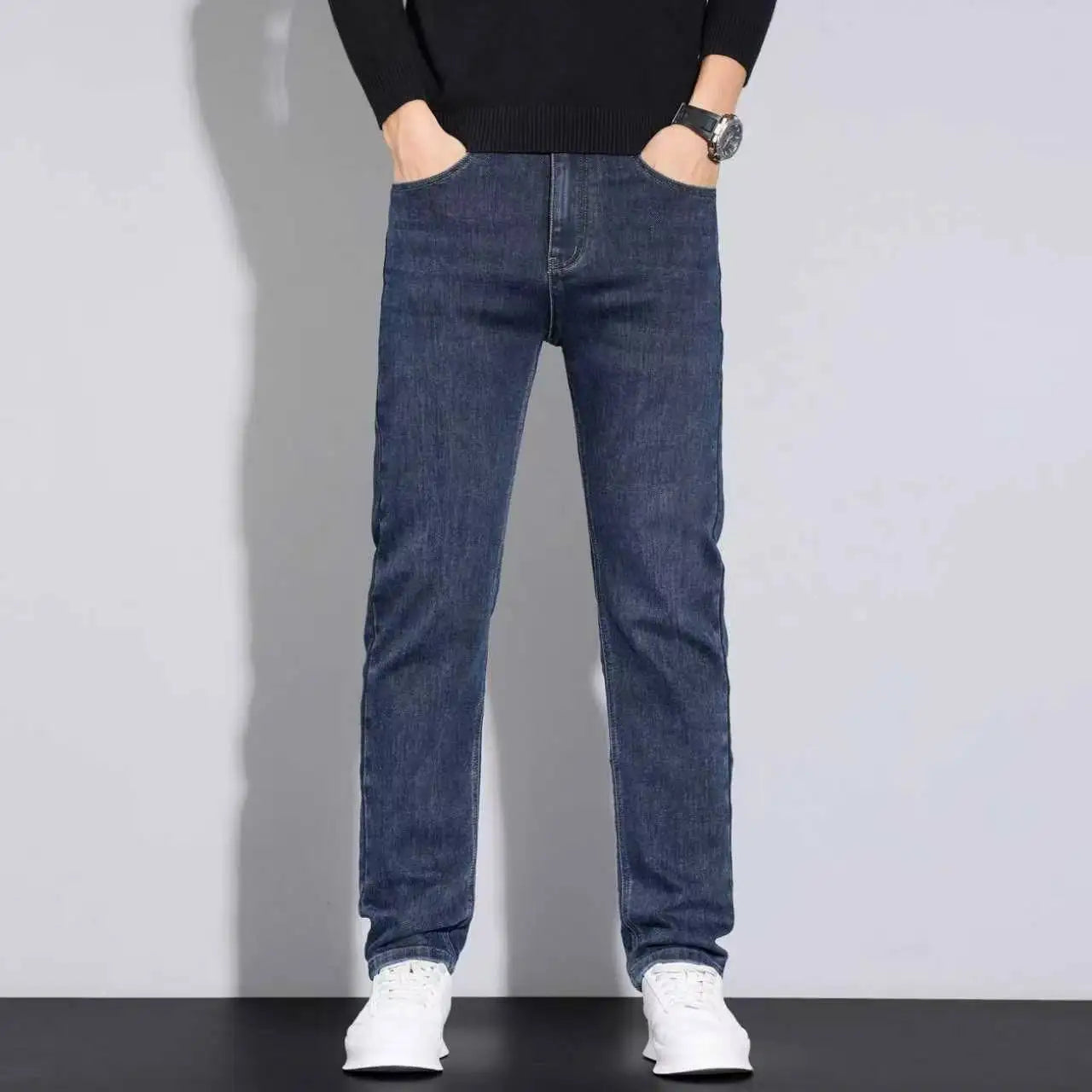 Men's Soft Straight Denim Pants 2024 Autumn Classic Business Black Biker Jeans Overalls Masculino Pantalone Hombre Mannen Homme