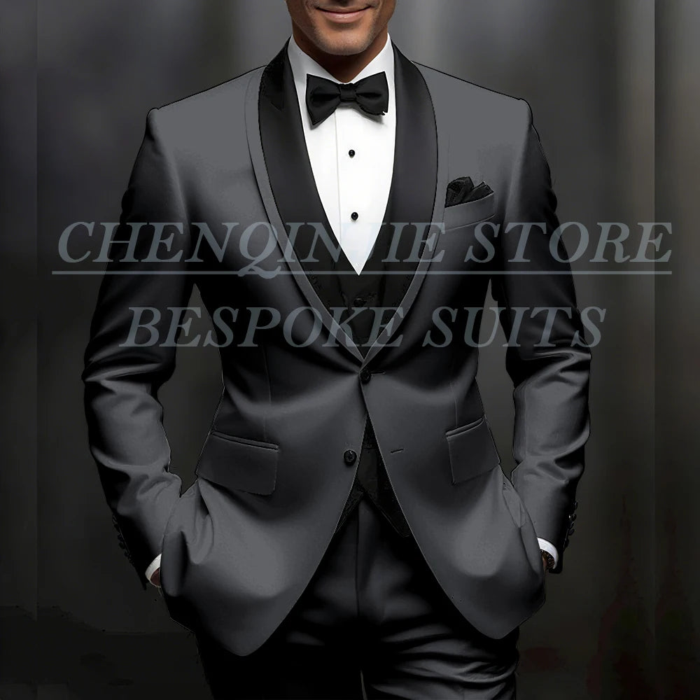 Formal Wedding Men's Suits Customzied Single Breasted Shawl Lapel Slim Fit 3 Piece Jacket Pants Vest for Wedding Male Clothing