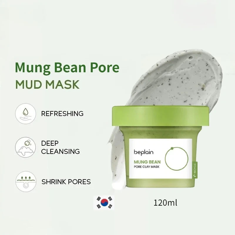 Korean Green Mung Bean Pore Clay Mask Cleansing Moisturizing Oil Control Blackhead Removal Cleansing Mud Mask Pore Care 120ml