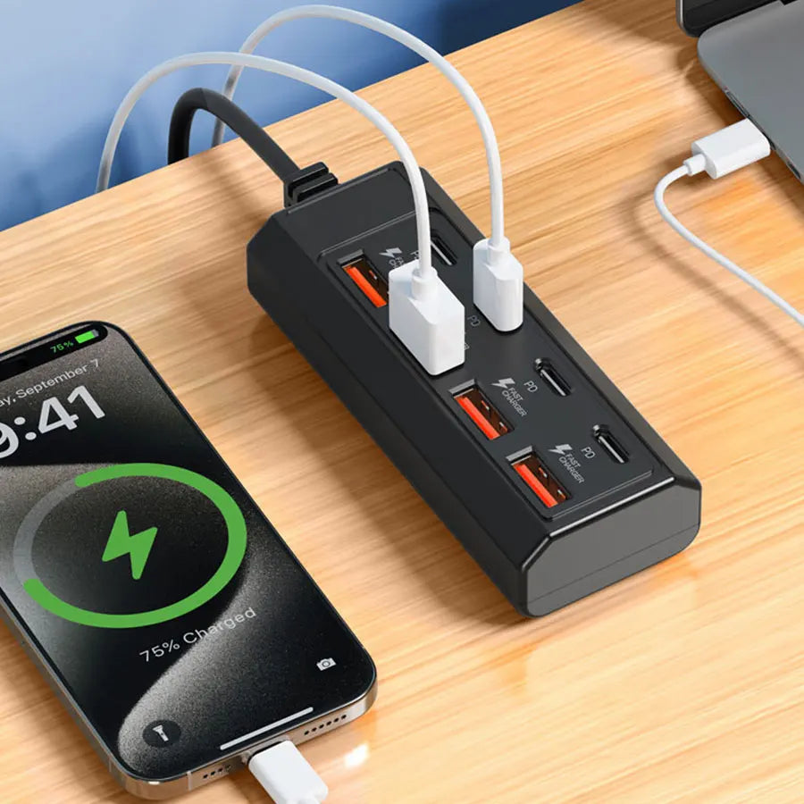 25W 8-in-1 USB Fast Charging Electrical Socket Type C Power Strip Charger Docking Station Power Outlet Adapter For Home Office