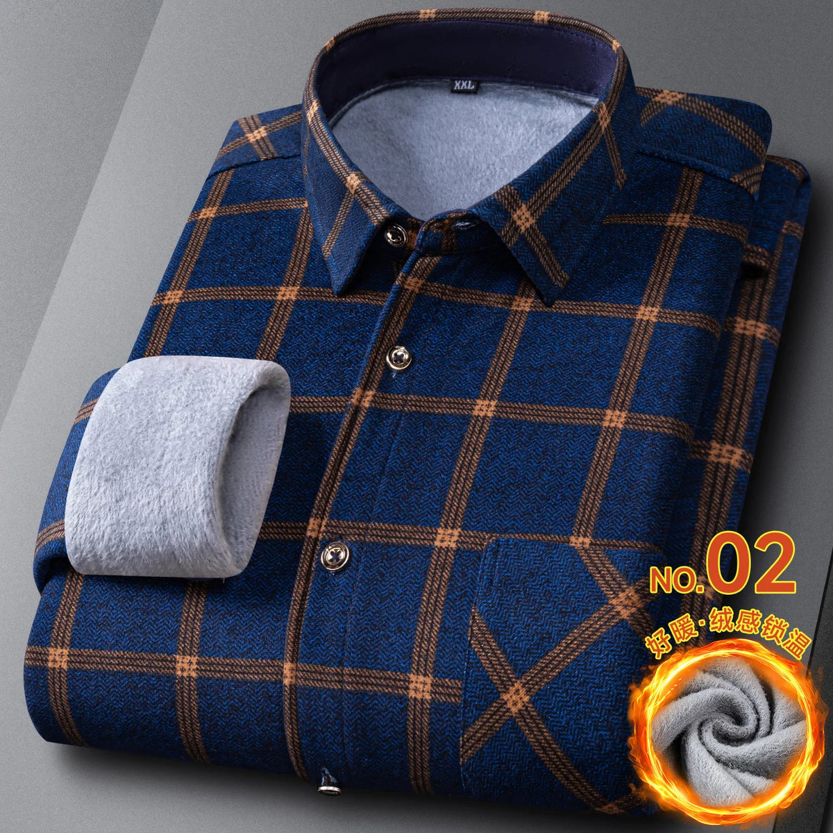 New In Tops Men's Thicken Flannel Fur Lined Shirts Autumn Winter Plus Sized Warm Long Sleeved Plaid Business Casual Slim Clothes