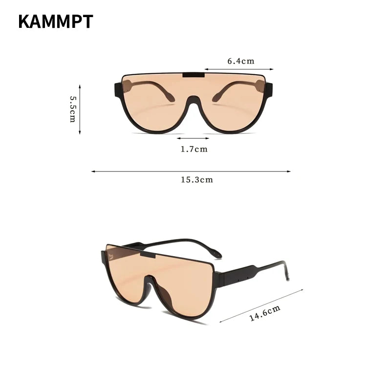 KAMMPT Vintage Semi-round Sun Glasses Women Fashion Monoblock Outdoor Goggle Shades Ins Trending 2024 New Design Sunglasses