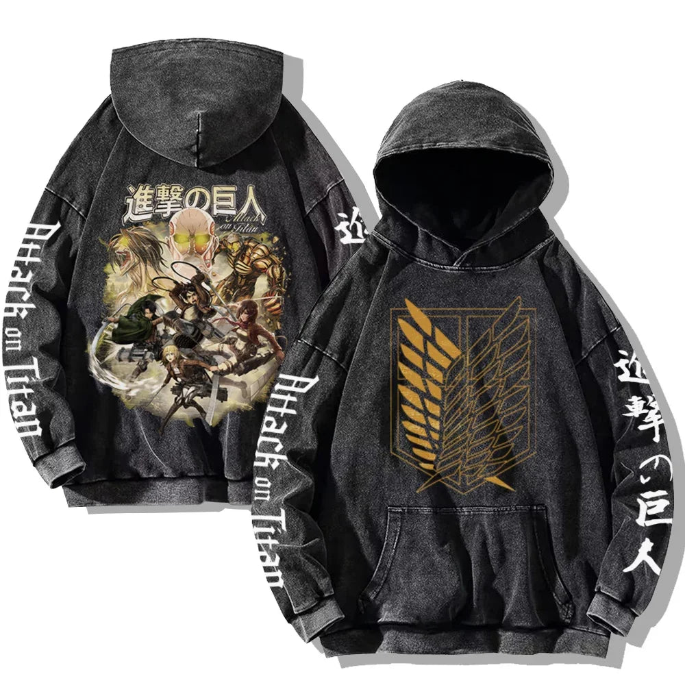 Vintage Washed Men's Hoodies Shield Print Hooded Sweatshirt Hip Hop Streetwear Y2K Hooded Pullover Y2K Loose Casual Tops