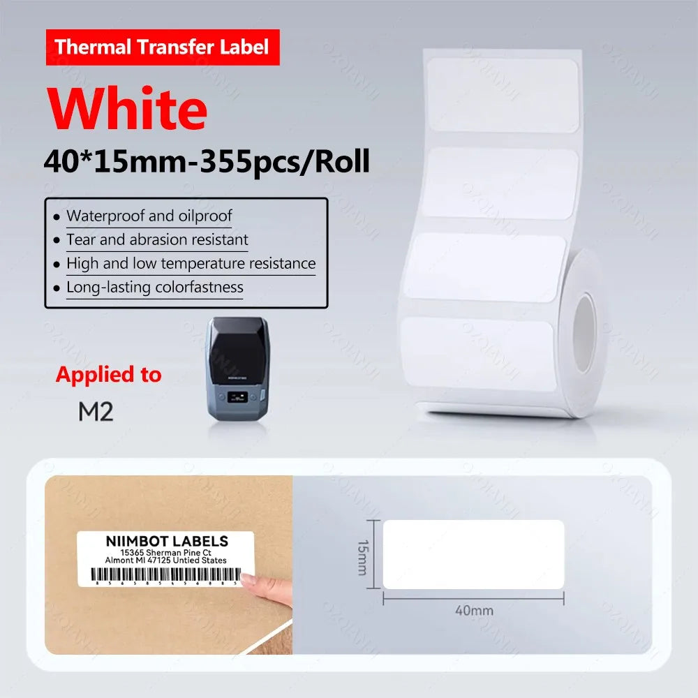 For NiiMBOT M2 Transfer Label Printer White Transparent Dazzling Color Label Sticker Paper Adhesive for Office/Outdoor Keep Long