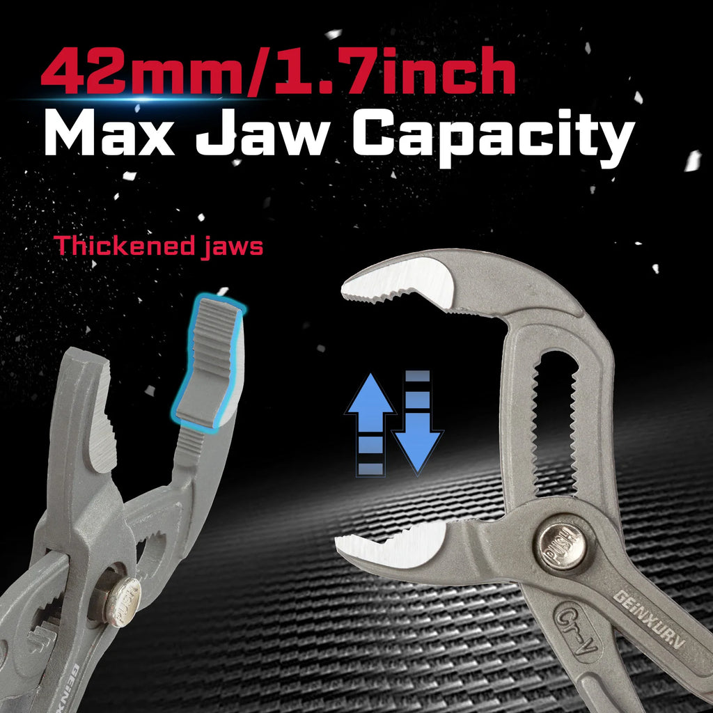 7' Groove Joint Pliers W/ Button Adjustment, 1.5' Max Capacity, CR-V Steel, Parallel Jaws for Plumbing