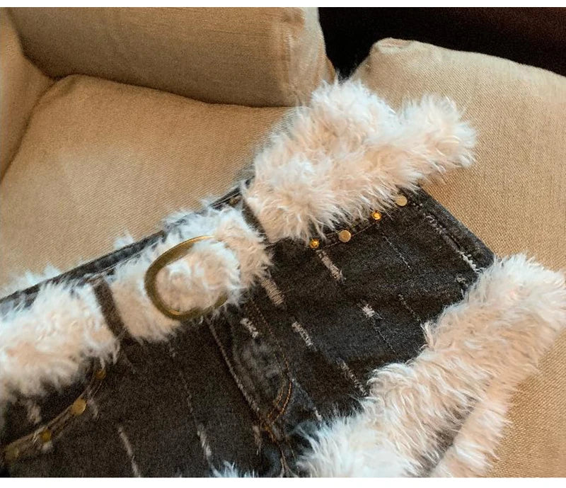 Belt Furry Denim Shorts Women 2024 New Fashion Loose Casual Pocket Sexy Shorts Denim Shorts Female Short Pants Zipper Jeans