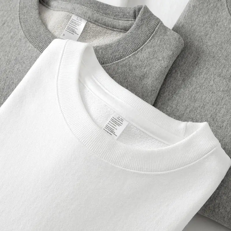 Winter 380g Thicken Warm Undershirt Casual Unisex 100%Cotton T-Shirt Loose Fit and Casual Brushed Fleece Pure Color Sweatshirt