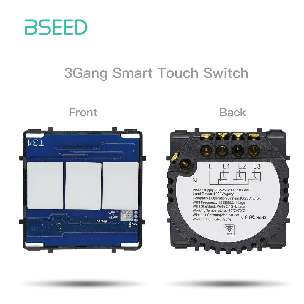BSEED WIFI Wall Light Switches Glass Panel Parts White Smart Touch Switches Function Parts EU Sockets Power Outlet Parts