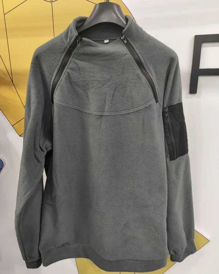 Brand High Quality Winter Mens  Sweatshirt Fleece Zipper Pullover Men's Solid Color Loose Lamb Thick Clothing Streetwear
