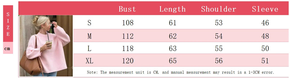 Women's Pink Knitted Sweater Cozy Long Sleeve Large Size Pull Knitwears Pullovers Cute Core Top White Fall 2025 New Streetwear