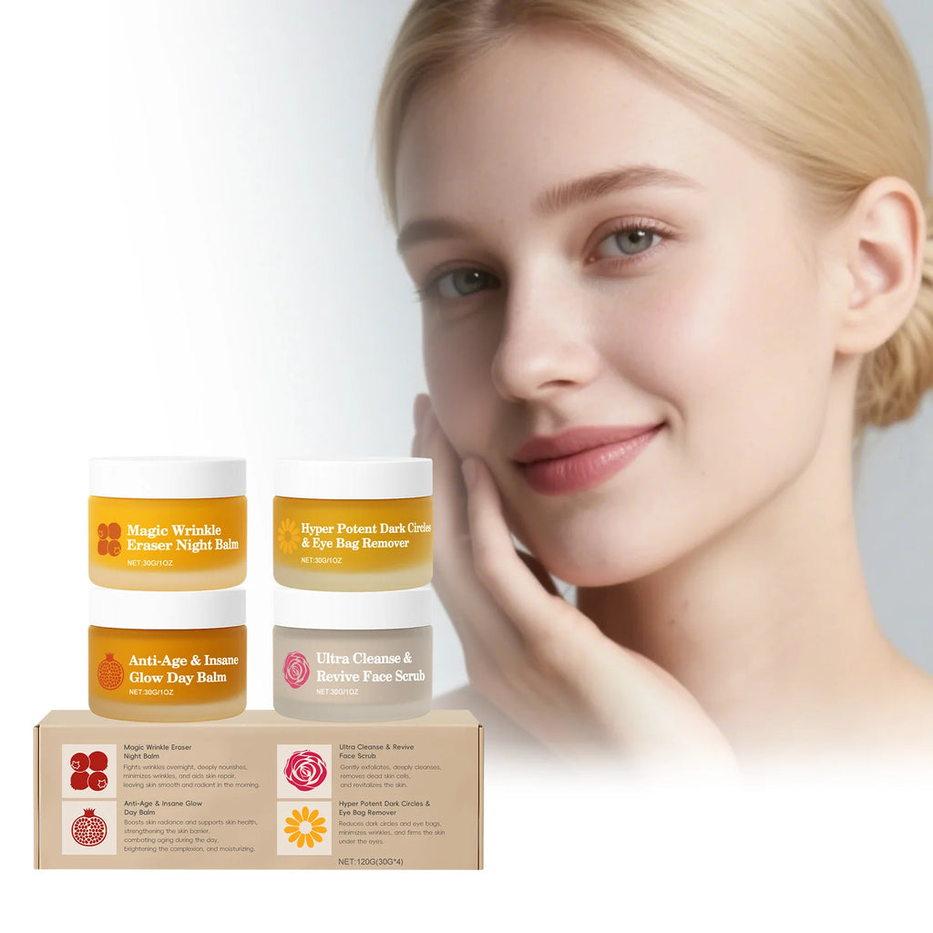 Day Night Skincare Set Firming Moisturizing & Skin Barrier Repair Cream Tightening Brighten Face Scrub Nourishing Eye Care Combo