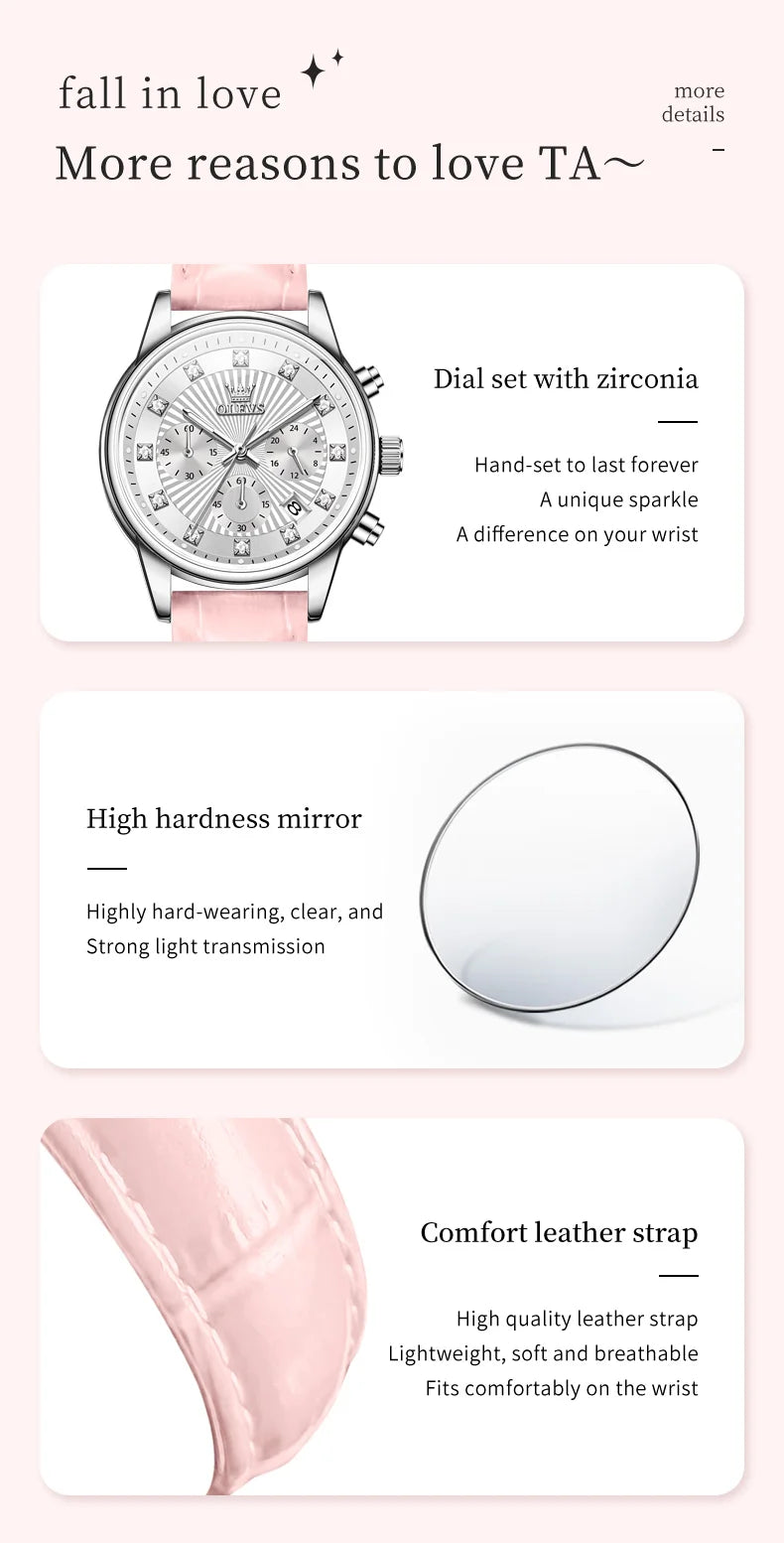 OLEVS 3669 Womens Watch Fashion Brand Waterproof Luminous Multifunctional Chronograph Quartz Watch Date Ladies Watches With Box