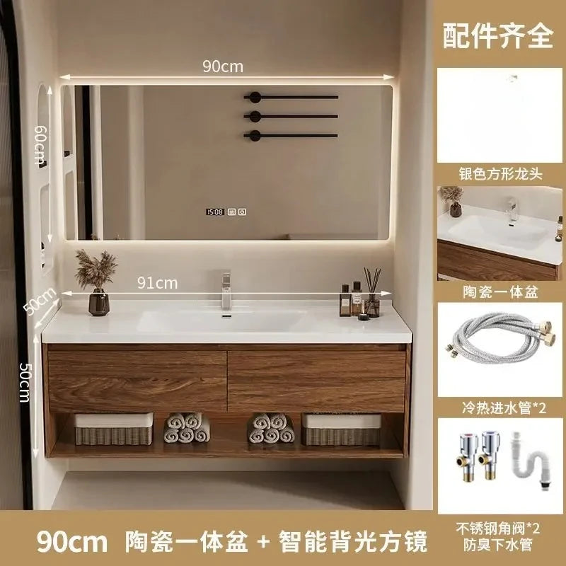 Wall Mounted Bathroom Vanity with Sink Combo Modern Wood Bathroom Vanity Set with Top Basin Storage Cabinet Wood Home Furniture