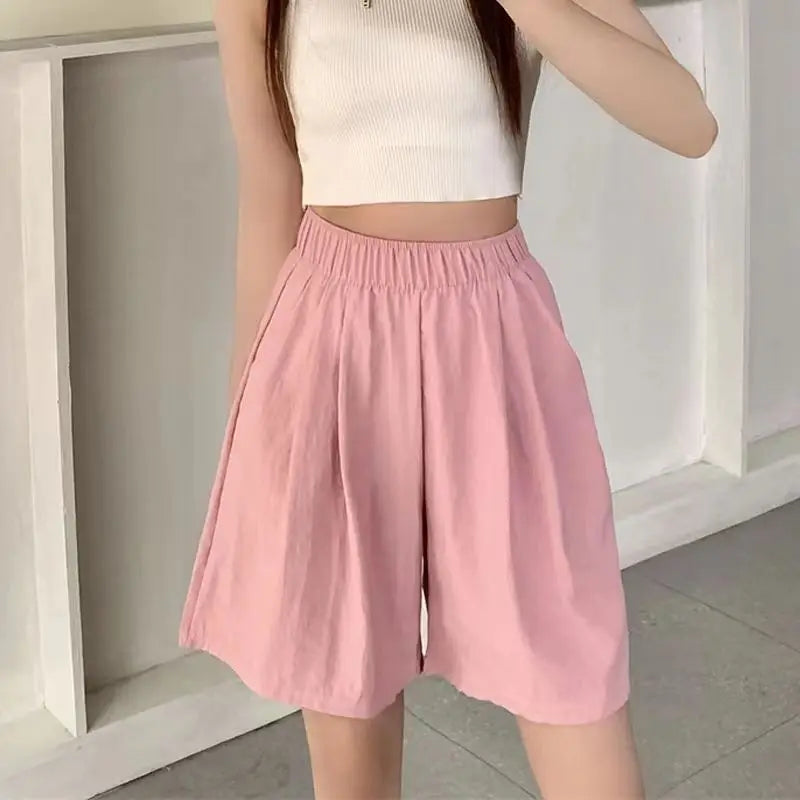 Women Shorts with Pockets Casual Basics Thin Simple Loose Fit Wide Leg Female Bottom Pants Fitness Sport Solid Running Shorts