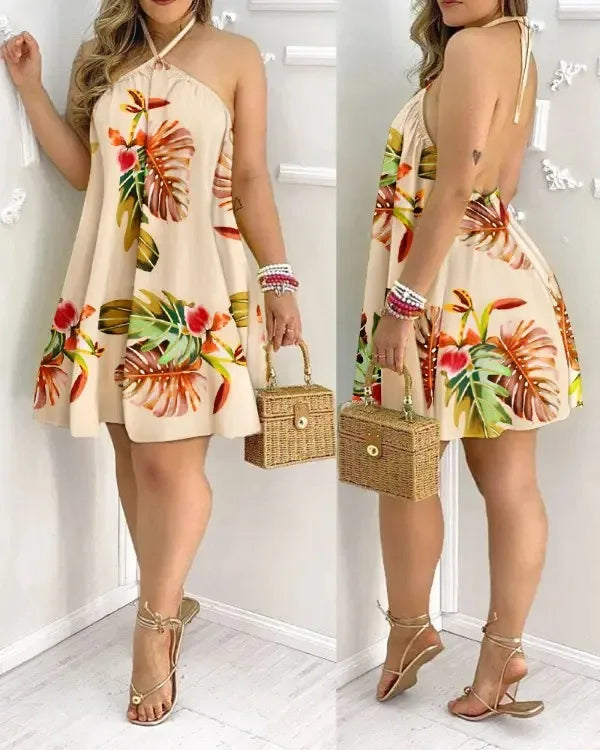 Women's 2026 Summer Off-Shoulder Tie-Up Dress – Loose Fit Print Maxi Dress, Sexy Vacation Beach Dress