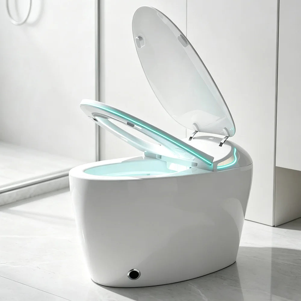 New Smart Toilet with Night Light Fully Automatic Open/Close 1000g MaP Flush Heated Seat Warm Water & Air Drying Dual Auto Flush Bidet Toilet with Tank