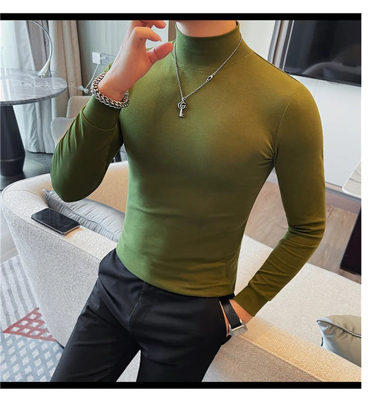 Men's T Shirts Autumn Winter New Turtleneck Long Sleeve T-Shirts For Men Clothing 2025 Slim Fit Casual Basic Tee Shirt Homme 5XL