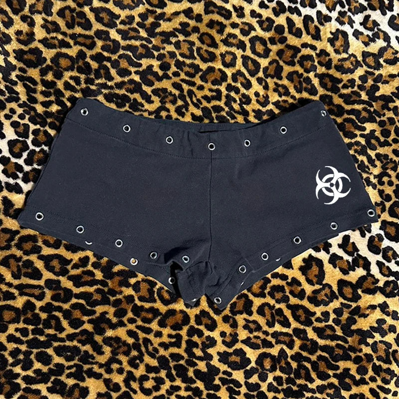 Black Casual Fashion Willow Nail Print Y2K Sexy Slim Fit Versatile Low Waist Gothic Hip-Hop Street Men's and Women's Fashion Emo