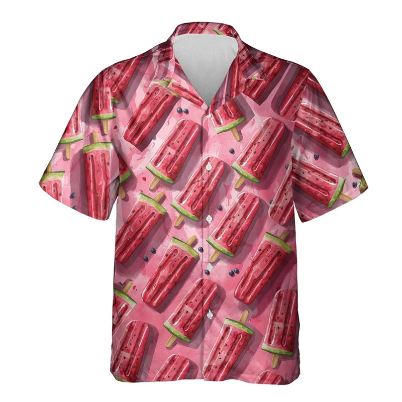 Tropical Fruit Watermelon Graphic Hawaii Shirt Summer Street Short Sleeves 3D Printed Fruits Button Shirts Men Lapel Blouse Tops