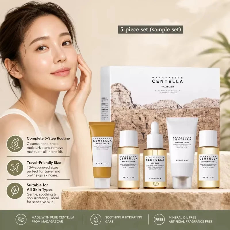 SKIN1004 Centella Asiatica Travel Skincare Set 5Pcs Calming Repair Sensitive Skin Barrier Moisturizing Complete Care Kit Gifts