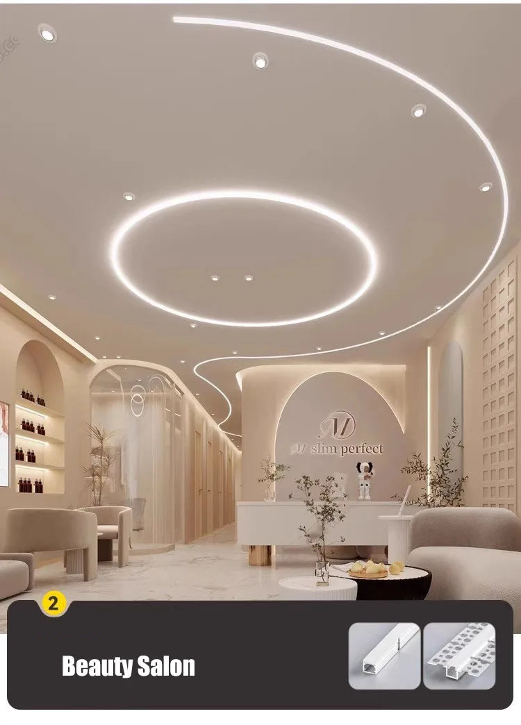 0.5/1M Bendable Led Aluminum Profile 20/30/40Mm Wide Flexible Led Channel Diffuser Curved Line Light Bar Aisle Ceiling Lighting