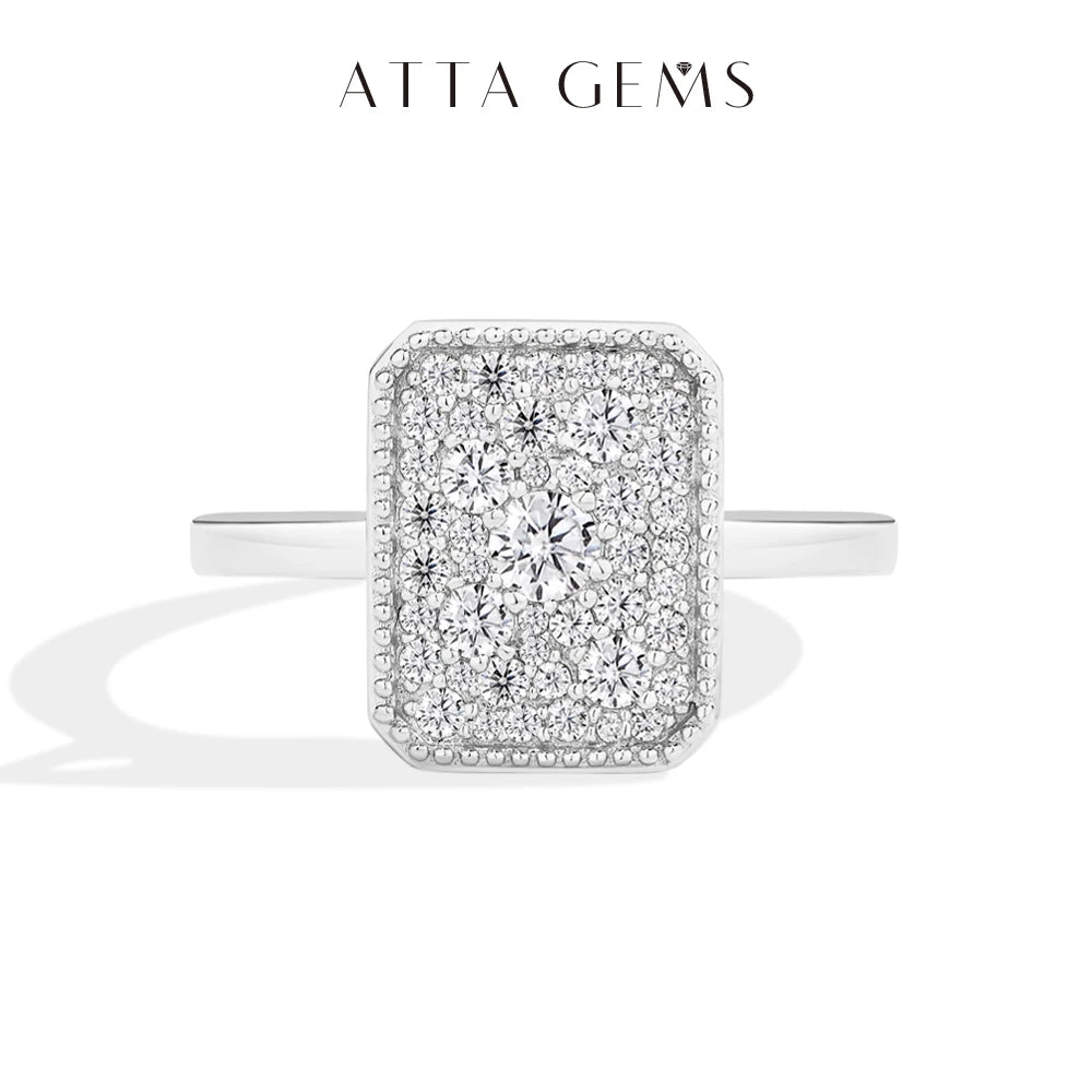 ATTAGEMS Original DVVS1 Moissanite Rings Rectangular Design forWomen 925 Sterling Silver White Gold Engagement Ring Fine Jewelry