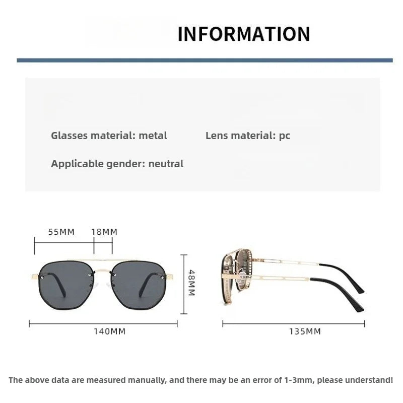 Luxury Brand Double-bridge Sunglasses Fashionable Large Frame with Side Cutouts Eyeglasses Outdoor UV400 Classic Driving Shades