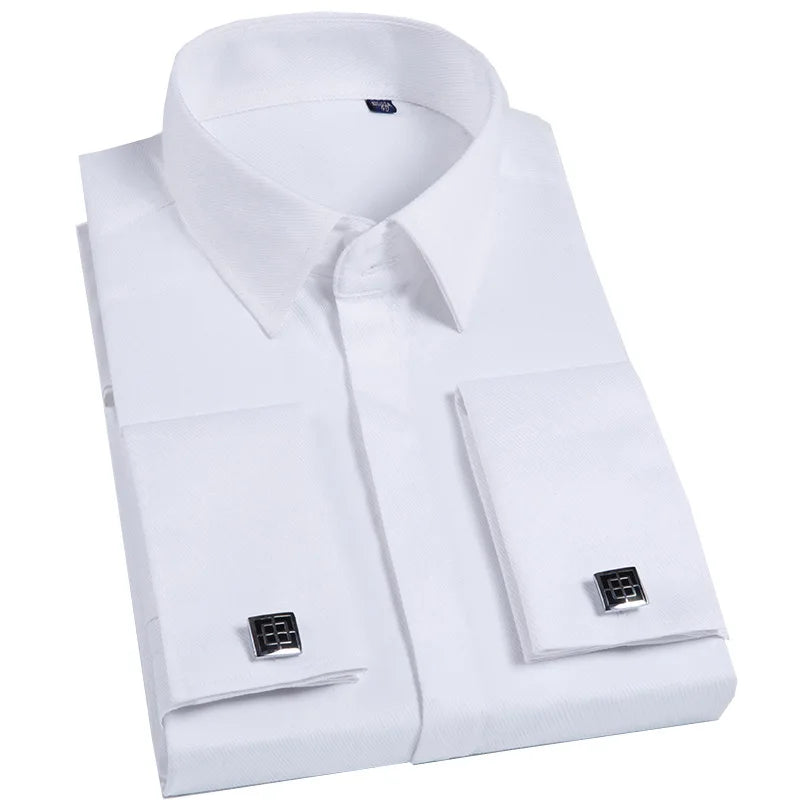 2026 Men's Long-sleeved Shirt High-grade Niche Chic Double Folded Sleeve Windsor Collar Dress Random SelectionFrench Cufflif