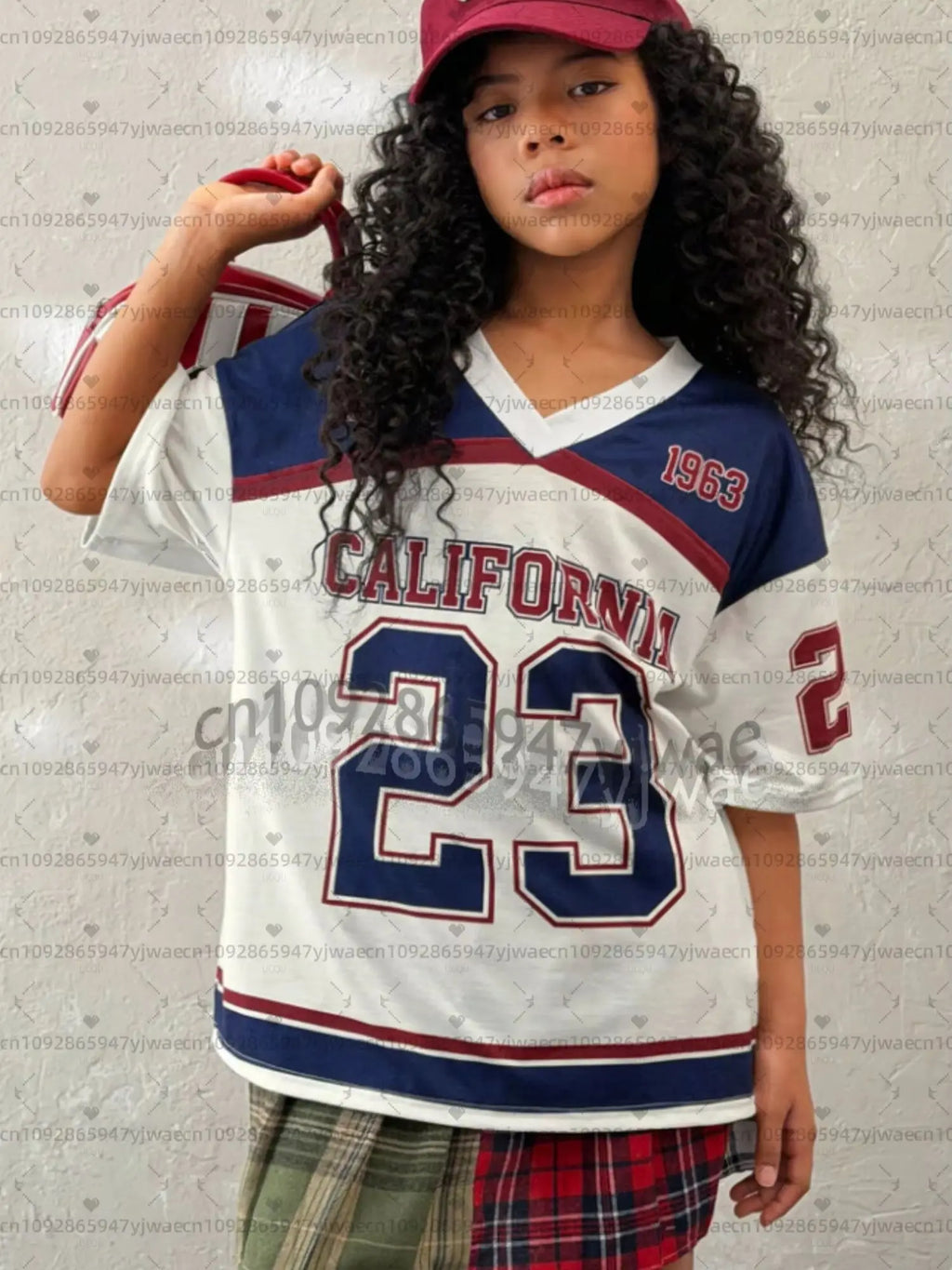 2026 Girls California No.23 Fashion V-Neck Tee Comfortable And Versatile Top Y2k Street Retro Hip Hop Child-parent Sports Jersey