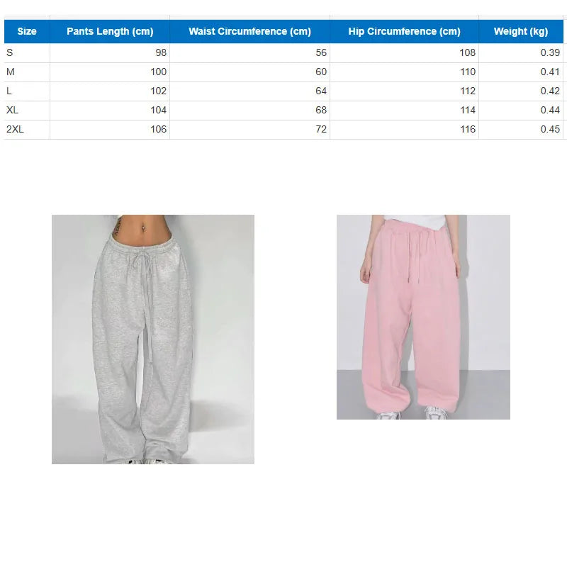 Women Drawstring Elastic Waist Wide Leg Sweatpants Solid Color Loose Baggy Jazz Dance Streetwear Casual Daily Jogger Pants