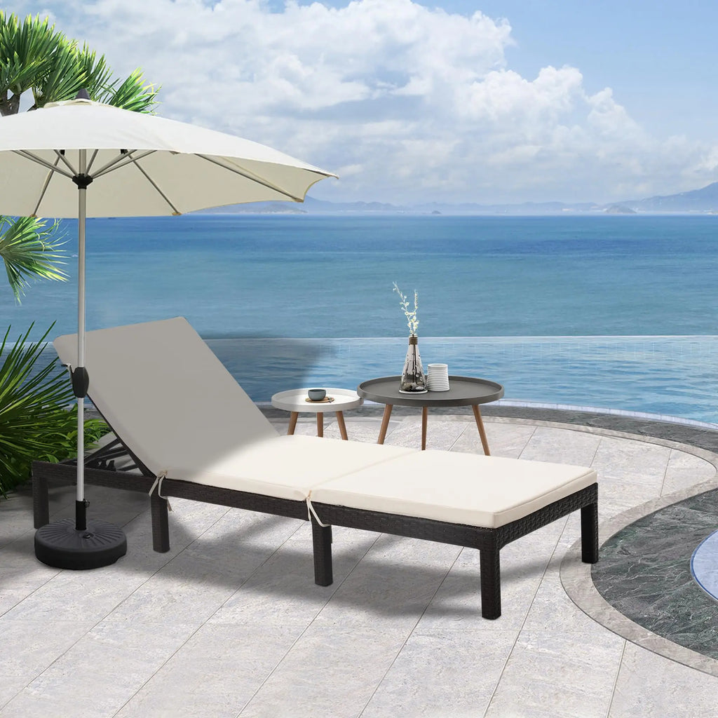 Outdoor Rattan Chaise Loungers with Adjustable Cushion Backrest Pool Terrace Deck