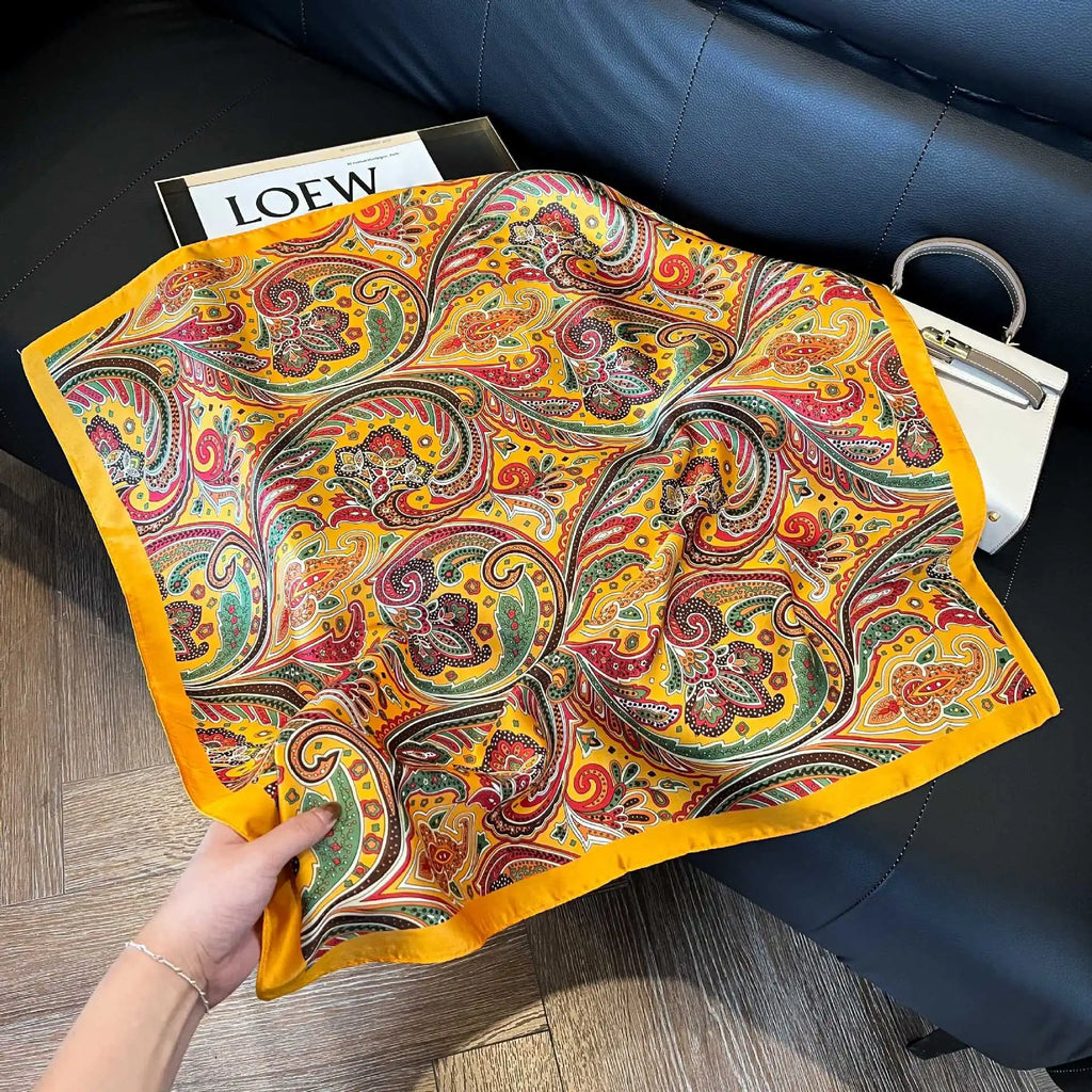 Luxury Brand Paisley Houndstooth Printed Square Scarf Soft Satin Thin Smooth Neck Scarf Sunscreen Headscarf For Women Head Wrap