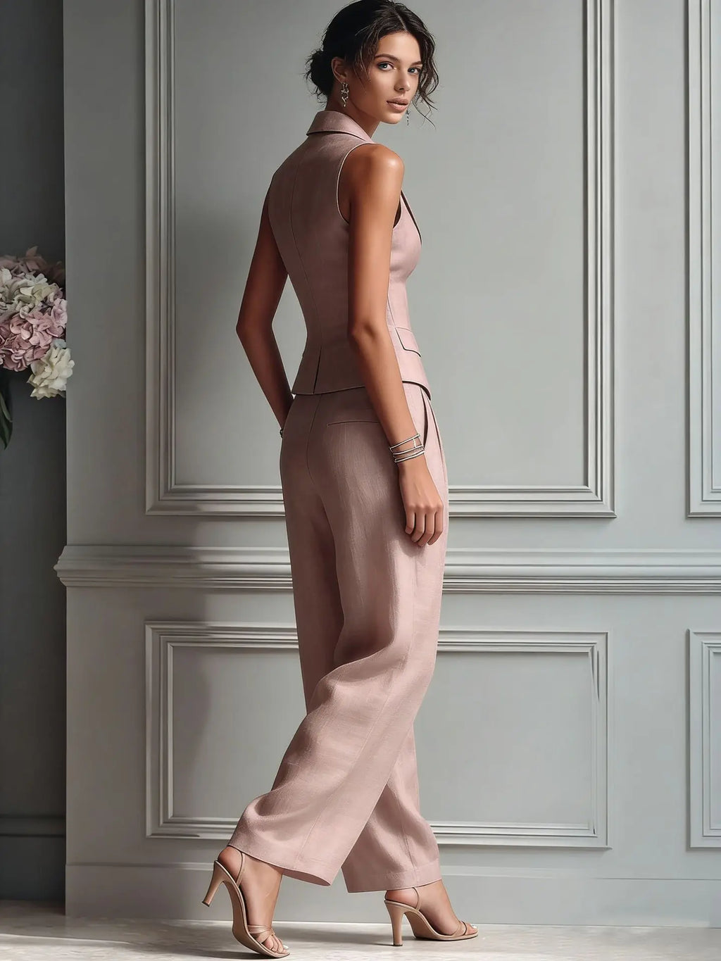 2026 Summer Women Two Piece Set Single-breasted Sleeveless Vest Top And Trousers Pants Set Suit Office Ladies Suits