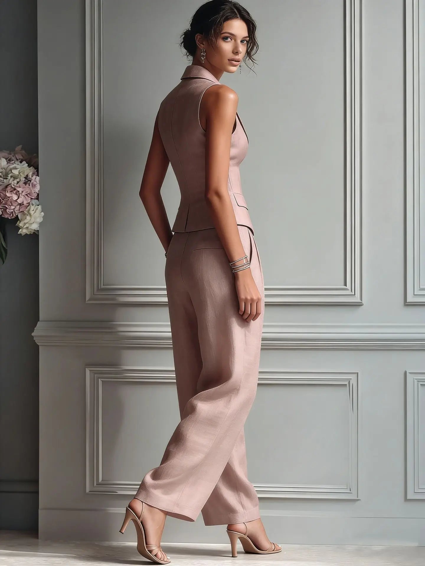2026 Summer Women Two Piece Set Single-breasted Sleeveless Vest Top And Trousers Pants Set Suit Office Ladies Suits