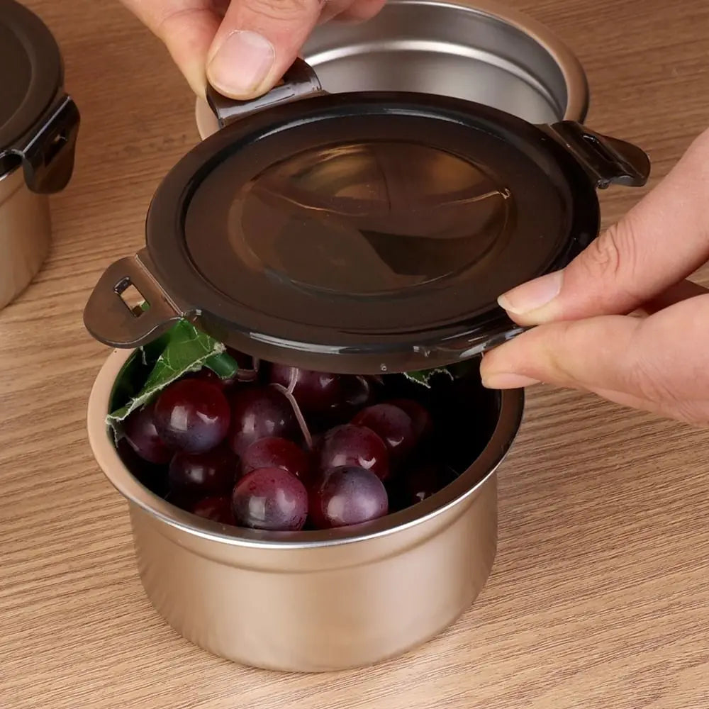 1Pcs Fresh Keeping Lunch Box Lunch Meal Prep Storage Round Bowl Food Container Fridge Kitchen 304 Stainless Steel