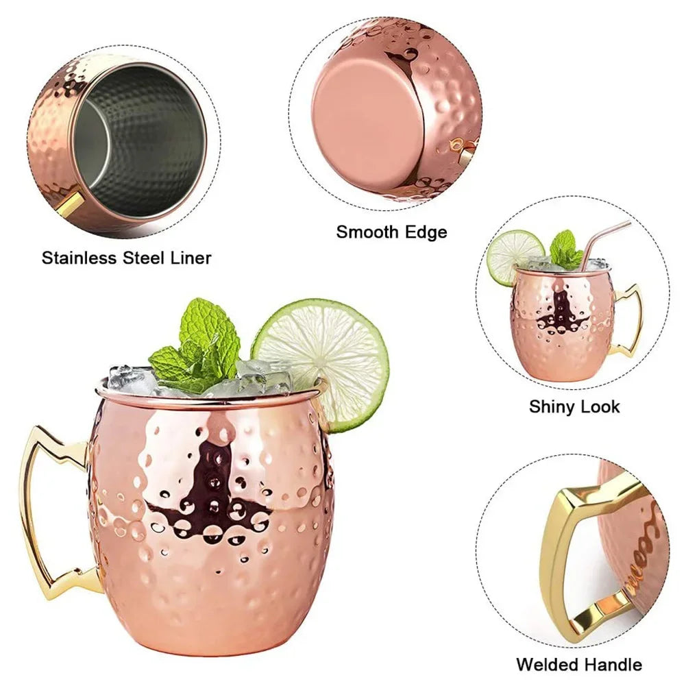 1-6PCS Cocktail Wine Cup Moscow Mule Mugs Stainless Steel Copper Plated Juice Beer Cup Coffee Mugs Bar Champagne Party Drinkware