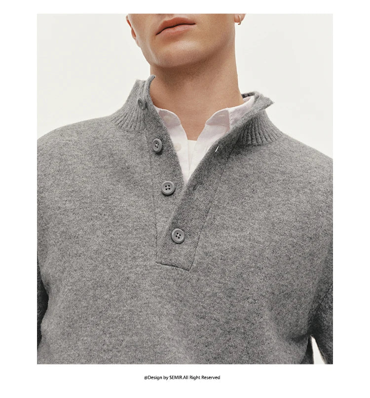 Semir Knitted Sweater Men Winter Half-Open Placket High Collar Wool Blend 2025 New Basic Pullover Men's Clothing